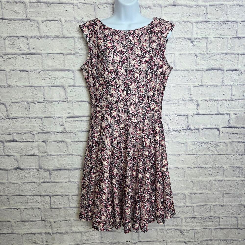 Danny & Nicole 12 Pink Floral Lace Overlay Sleeveless Fit And Flare Swing Dress